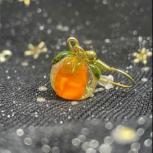 🎃 Earrings Dangle Pumpkin Glass Hypoallergenic Handmade Autumn Fall Gold